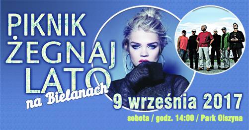 Margaret i Elektryczne gitary na niebieskim tle, plakat pikniku Żegnaj lato na Bielanach