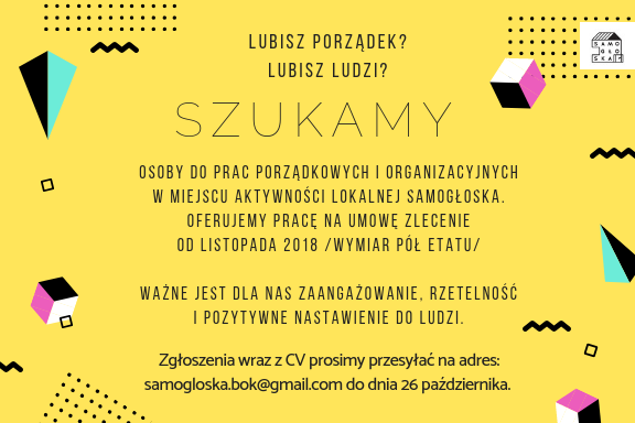 Ogłoszenie o pracę w MAL Samogłoska, październik 2018